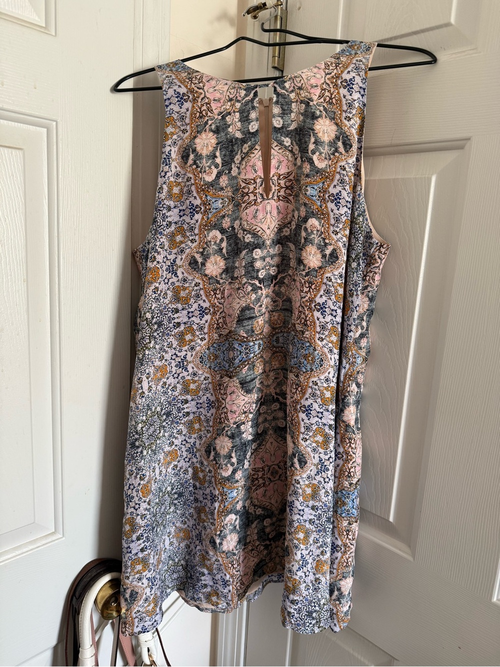 Lavender Brown Pink, Blue and Gold Paisley-Print Dress
